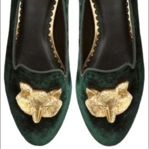 Emerald Green Velvet Fox Flats